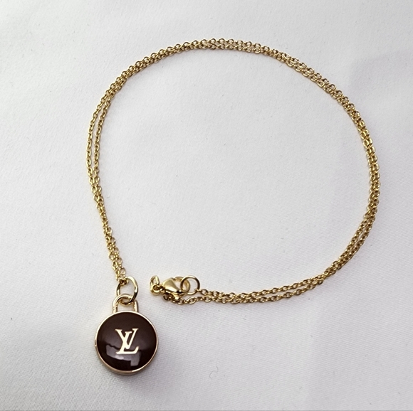 Authentic Louis Vuitton brown gold LV charm on gold stainless chain - Picture 6 of 7